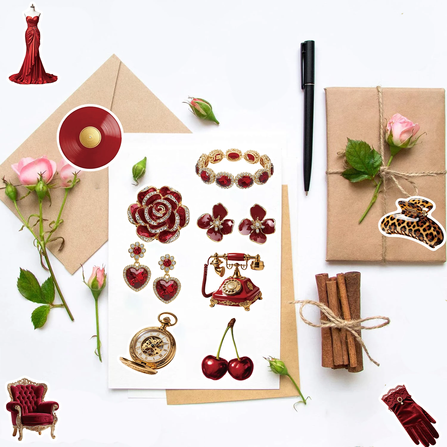 50PCS Golden Millennium Sticker Notebook Creative Waterproof Retro Bicycle Laptop Decorative Scrapbooking Luggage Stickers