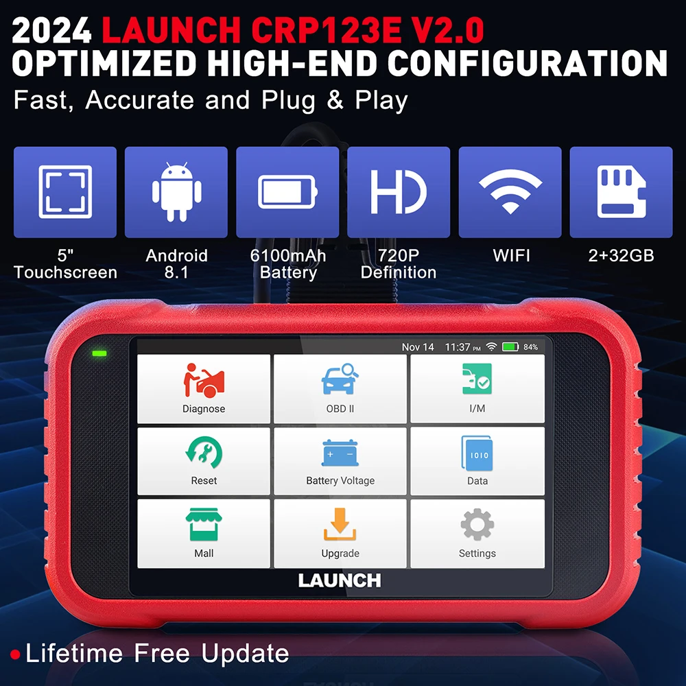 إطلاق-أداة ماسح تشخيص OBD2 كاملة ، ABS ، SRS ، محرك ، OBD2 كامل ، قارئ رموز ديي ، تحديث مجاني مدى الحياة ، X431 ، CRP123E ، V2.0