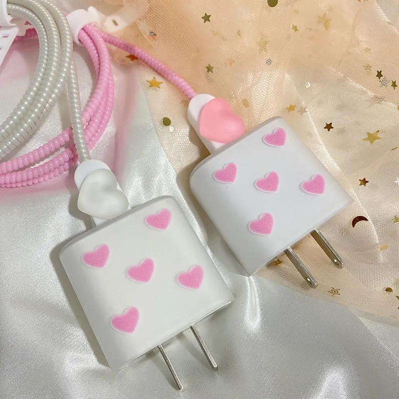 Pink Heart For Apple 12 Data Cable Protection Case 13Mini Charger 18W/20W  for iPhone 11/14/15 Promax Charging Cable Cover