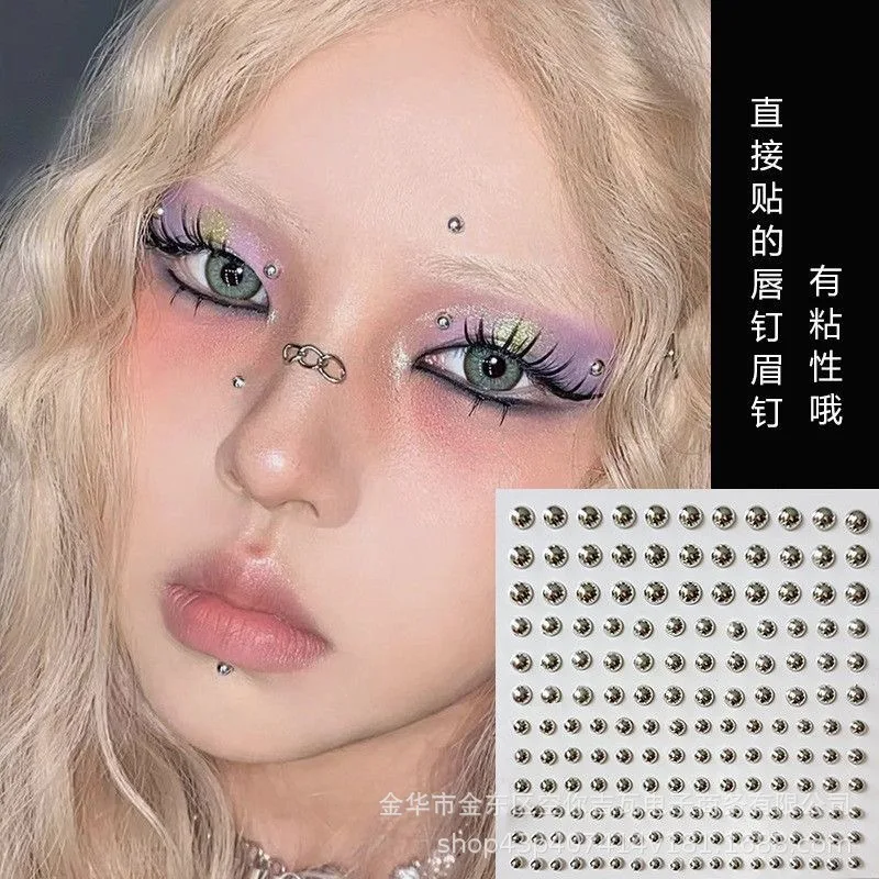 Self Adhesive Fake Piercing Stickers Silver Plated Pearl Half Ball Face Gems for Eyebrow Nose Lip Ear Cartridge Makeup