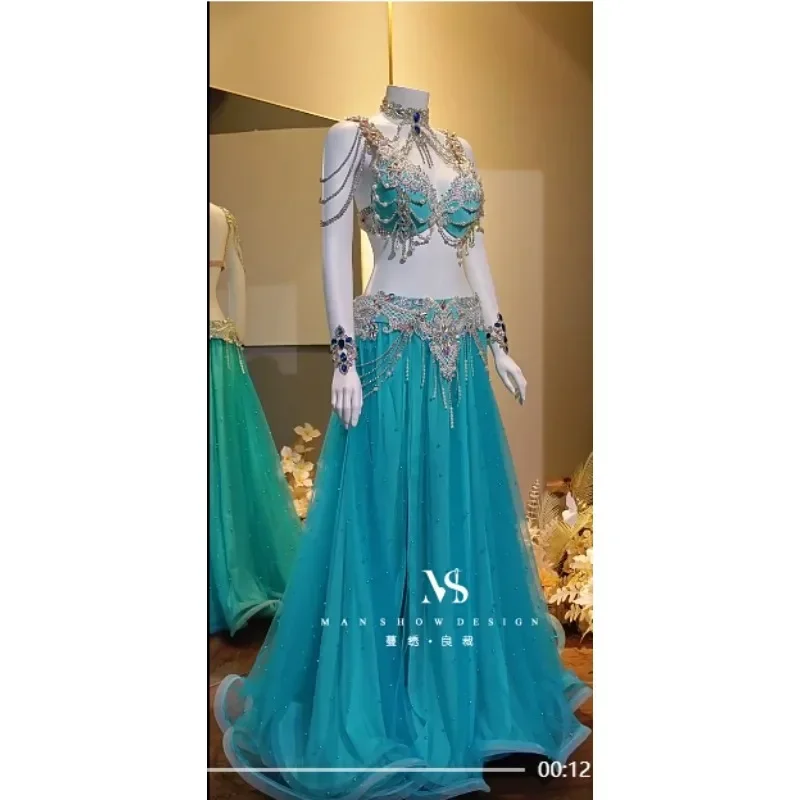 customized Belly dance costume tassel shoulder chain mesh large swing skirt Oriental dance high-end performance costume