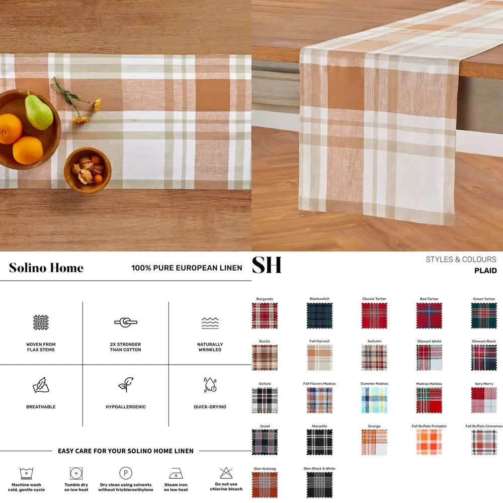 

Pure Linen Fall Harvest Table Runner, 14x120 Inches, Perfect for Dining, Autumn, Thanksgiving, and Holiday Celebrations