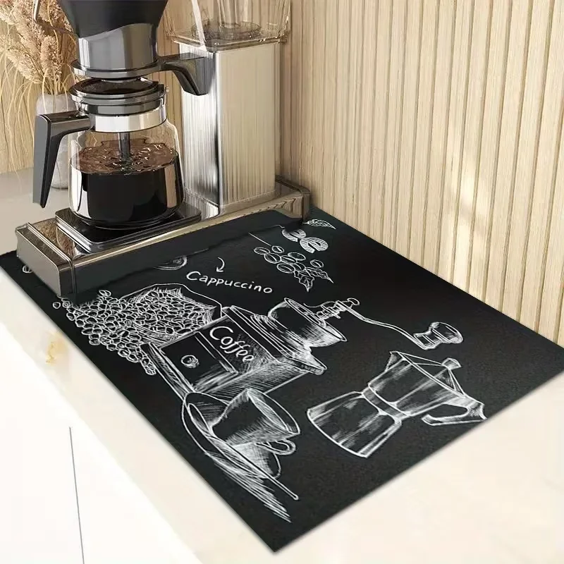 Chalkboard Coffee Grinder Machine Mat Coffee Bar Non Slip Absorbing Countertop Protection Pad Heat Resistant Fast Drying