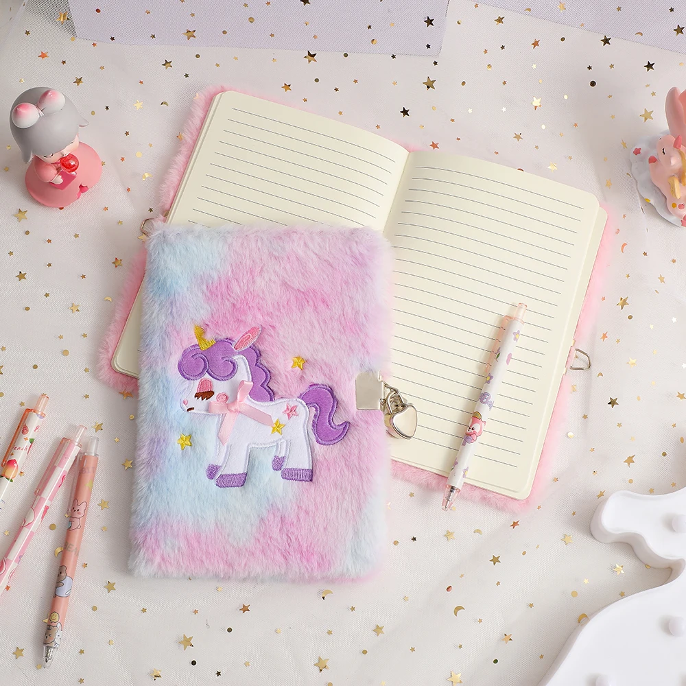 New Unicorn Cartoon Plush Locked Notebook Student Cute Hand Ledger Children\'s Diary Gift Book Stationery Supplies