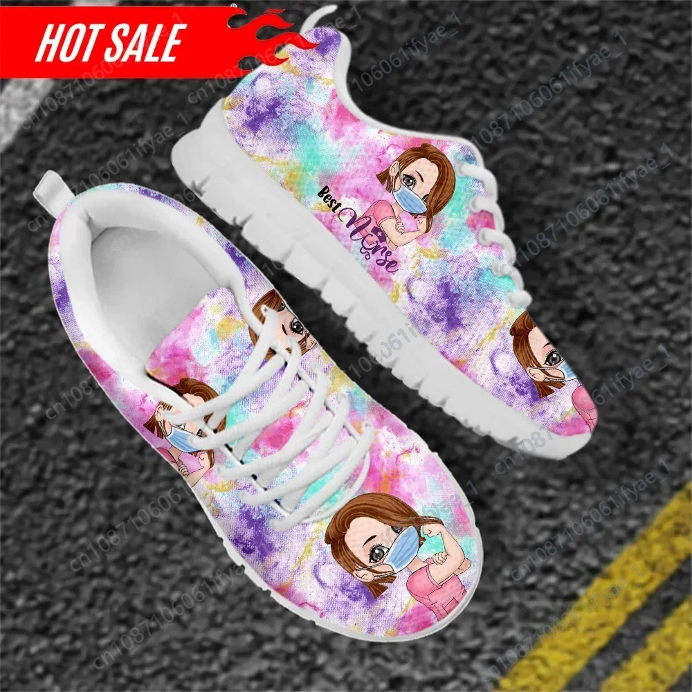 Cute Cartoon Nurse Shoes Paramedic Nursing Shoe for Women Female Running Sneakers Light Mesh Flats Girls Footwear