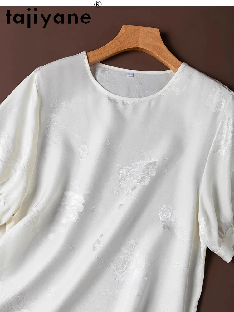 TAJIYANE 100% Mulberry Silk T Shirts for Woman Summer White T Shirt High Quality Short Sleeve Tops Women Clothing 2025 Футболка