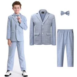 Children Suits for Boys kids Wedding Outfit Teenager Plaid Formal Easter Tuxedo Children Blazer Flower Party Performance Costume