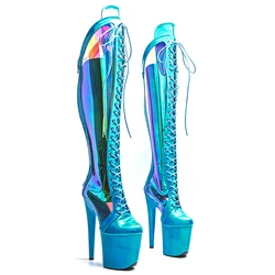 Leecabe 20CM/8inches Shiny PU with holography TPU Trend fashion High Heel platform stripper heel Pole Dance boots