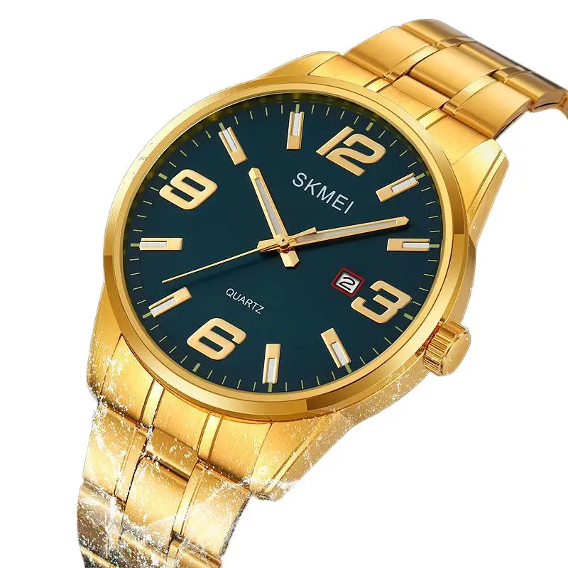 SkmeiFashion ساعة رجالية رفيعة للغاية بحزام من الفولاذ المقاوم للصدأ ساعة رجالية مستديرة بمينا كبير مقاومة للماء كوارتز
