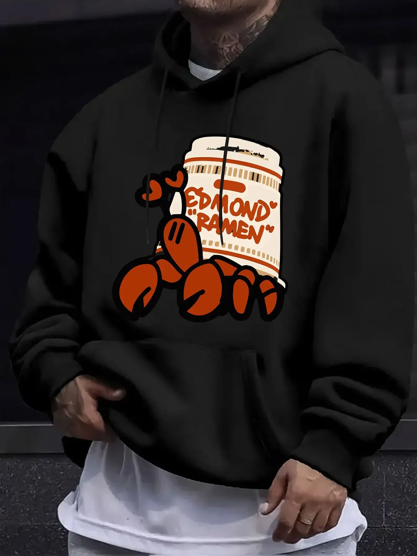 Unisex Edmond Ramen Cartoon Lobster Cup Noodle Hoodie Funny Food Graphic Pullover Sweatshirt Casual Streetwear Autumn Tops