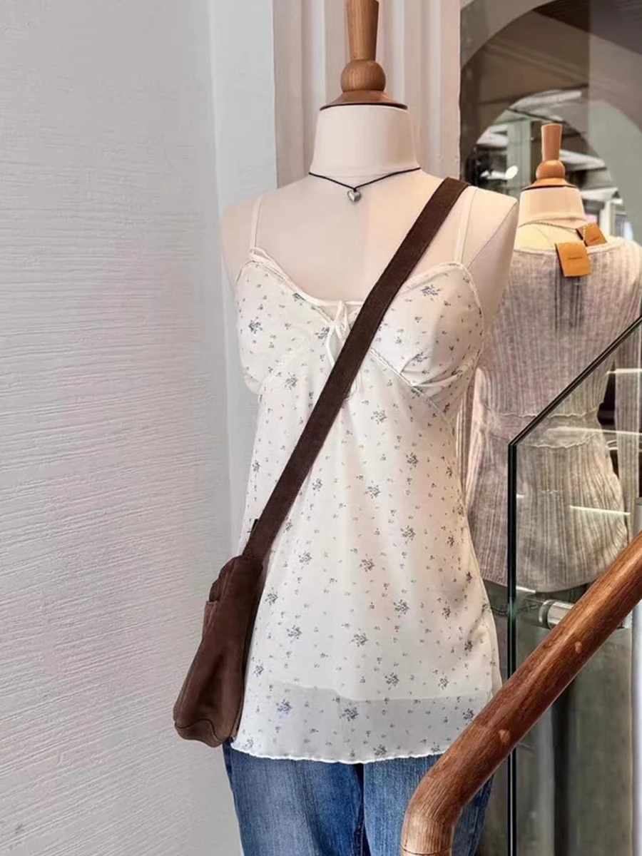 

Blue Floral Mesh Long Tank Top Women Drawstring Lace Trim V-neck Sexy Sleeveless Backless Casual Sweet Camisole Mini Dresses New
