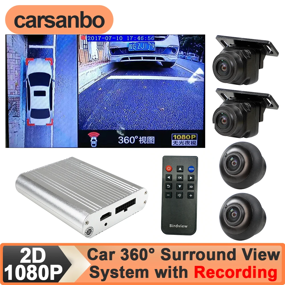 Carsanbo 4CH 720P Car Camera Waterproof Night Vision 2D 360 Degree Surround View Panoramic System with DVR Recording 1080P Image