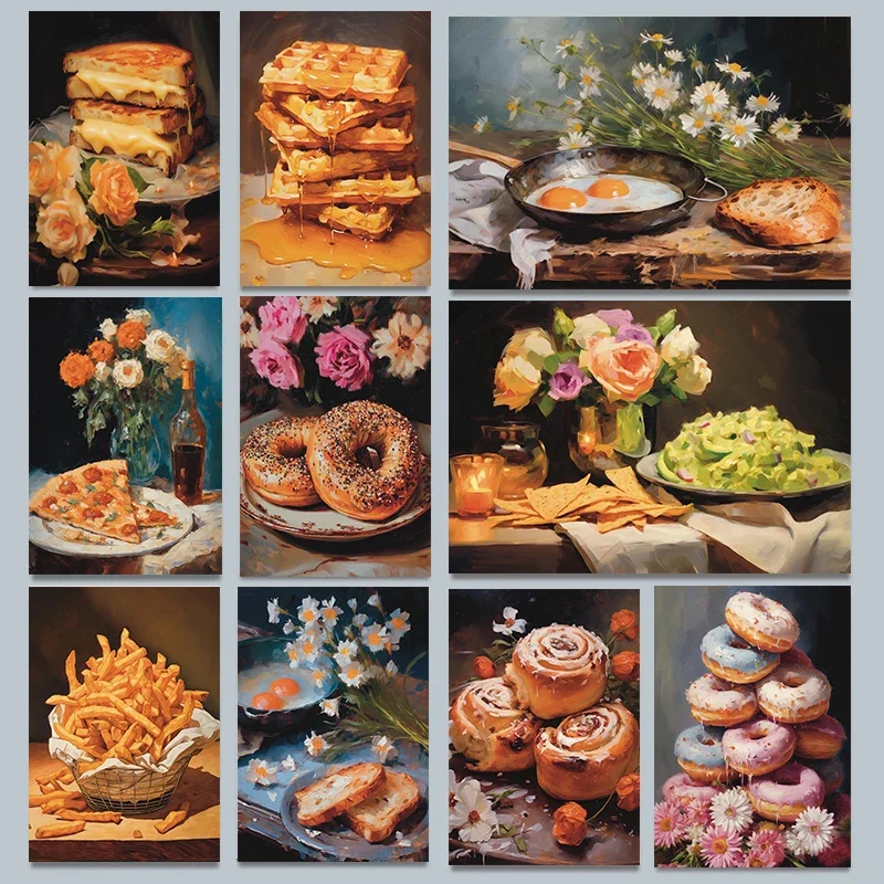 الرجعية الشمال البلد المطبخ البسكويت الخبز البطاطس الخبز دونات لا تزال الحياة ملصق فني قماش لوحات جدار صورة فنية ديكور المنزل