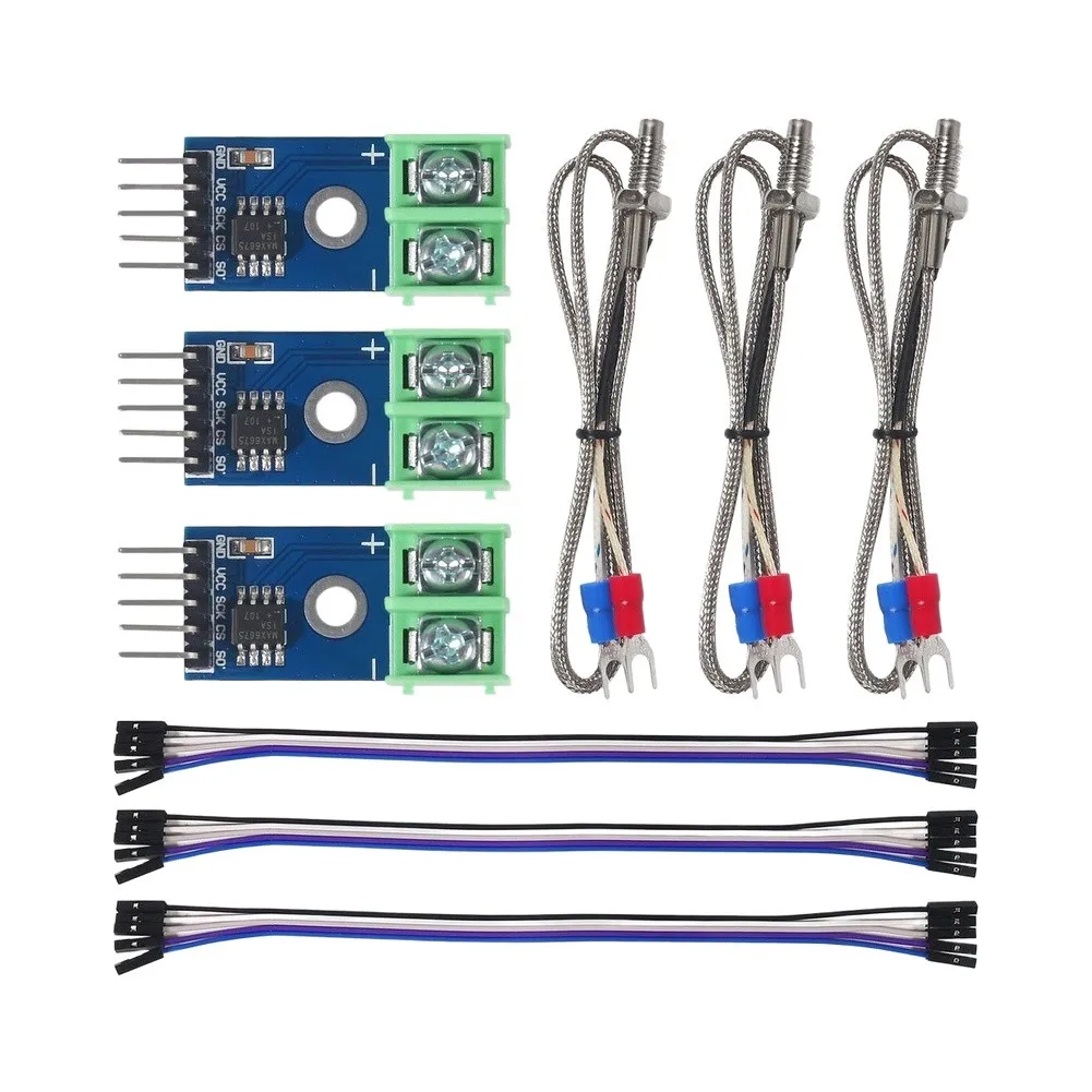 3-Piece MAX6675 K-Type Thermocouple Sensor Kit with Cold Junction Compensation for Arduino Compatible Development Boards