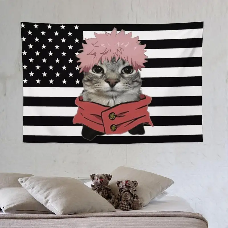 Black USA America Flag Tapestry Anime Funny Room Merch - Backdrop Tapestry Jujutsu Kaisen Aesthetic Decor Decoration Decorative
