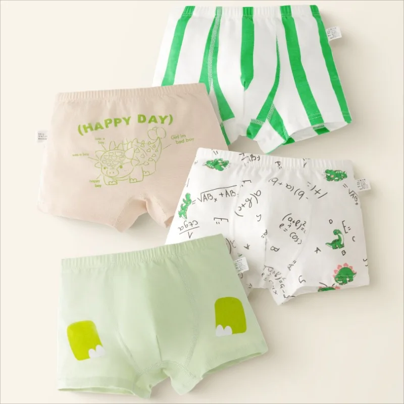 

4 шт., трусики с милым мультяшным принтом для мальчиков, детские хлопковые мягкие антибактериальные трусики для детей от 3 лет, тонкое дышащее удобное нижнее белье для маленьких детей
