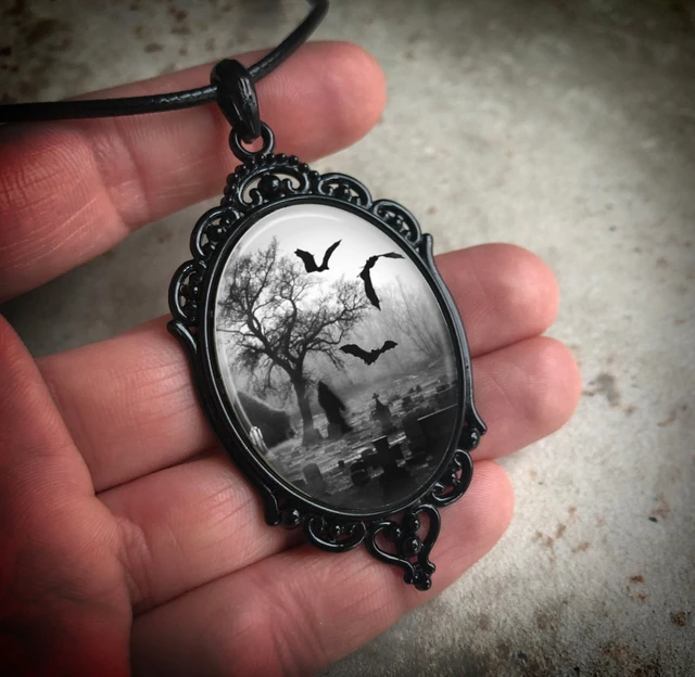 Gothic Bat Cemetery Charm Necklace For Women Man Fashion Witch Jewelry  Accessories Gift Cemetery Glass Pendant Rope Chain Choker - Necklace -  AliExpress