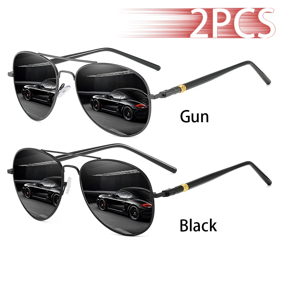 2 Stück Modische Vintage Piloten-Sonnenbrille mit Metallrahmen für Männer und Frauen, Angeln und Autofahren, Luxusmarken-Designer-Sonnenbrille – Detail 5