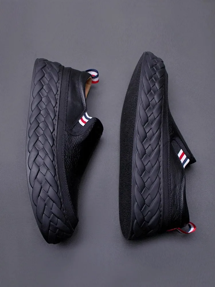 Spring men\'s shoes 2024 new real cowhide thick soled board shoes breathable comfortable casual shoes men soft soled sports shoes