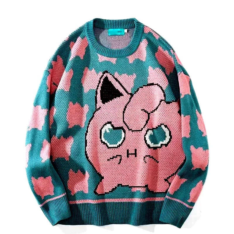 

Harajuku Leisure Anime Elf Pattern Knitted Sweater Autumn and Winter Men's and Women's Loose Long Sleeve Round Neck Pullover