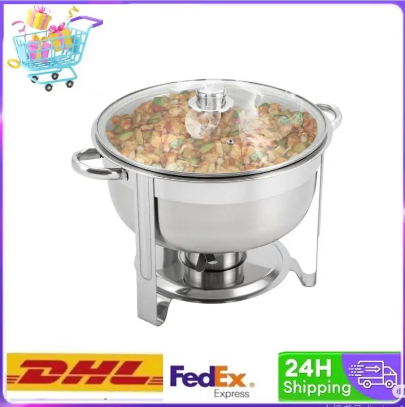 

2,25 галлона серебряная круглая жаровня из нержавеющей стали, набор подогревателей еды, набор для шведского стола, сервер для шведского стола со стеклянной крышкой для вечеринки