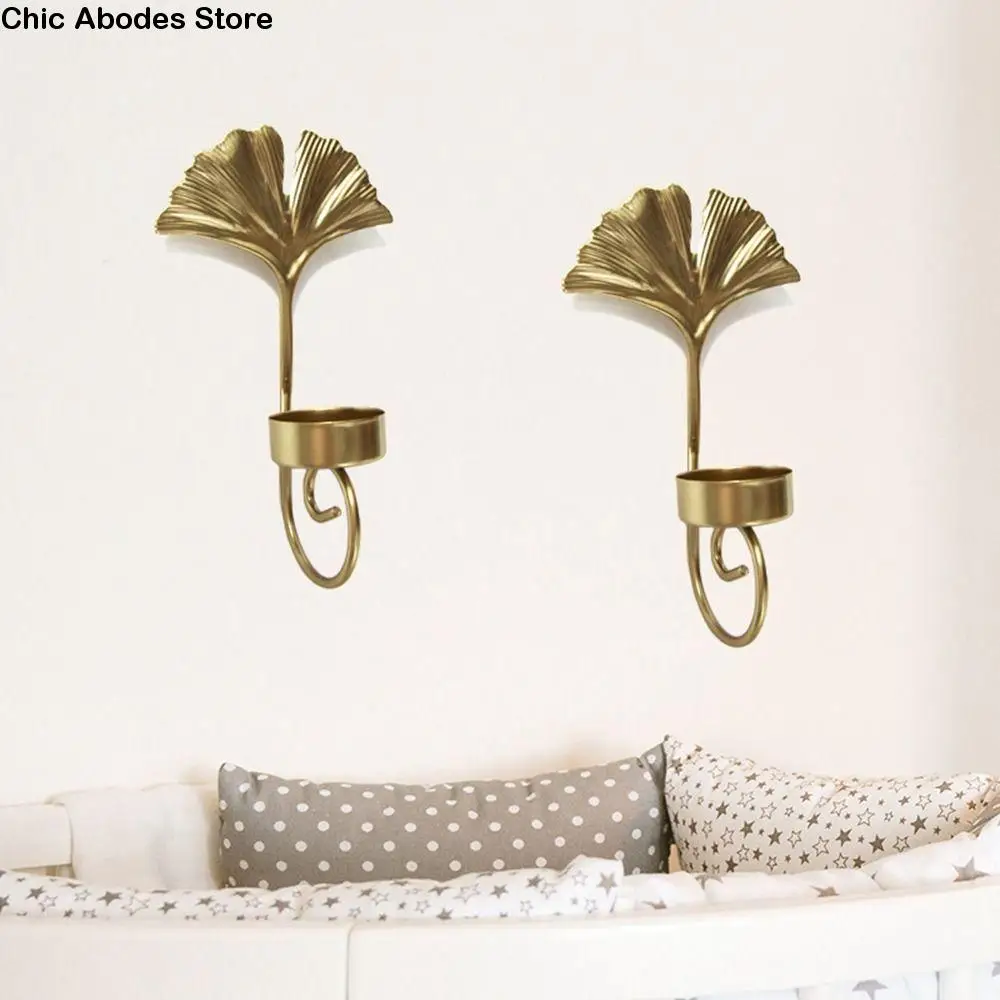 

Nordic Style Leaf Candlestick Holder Iron Art Gold Wall Hanging Candle Stand Handmade Metal Candlestick Holder Bedroom