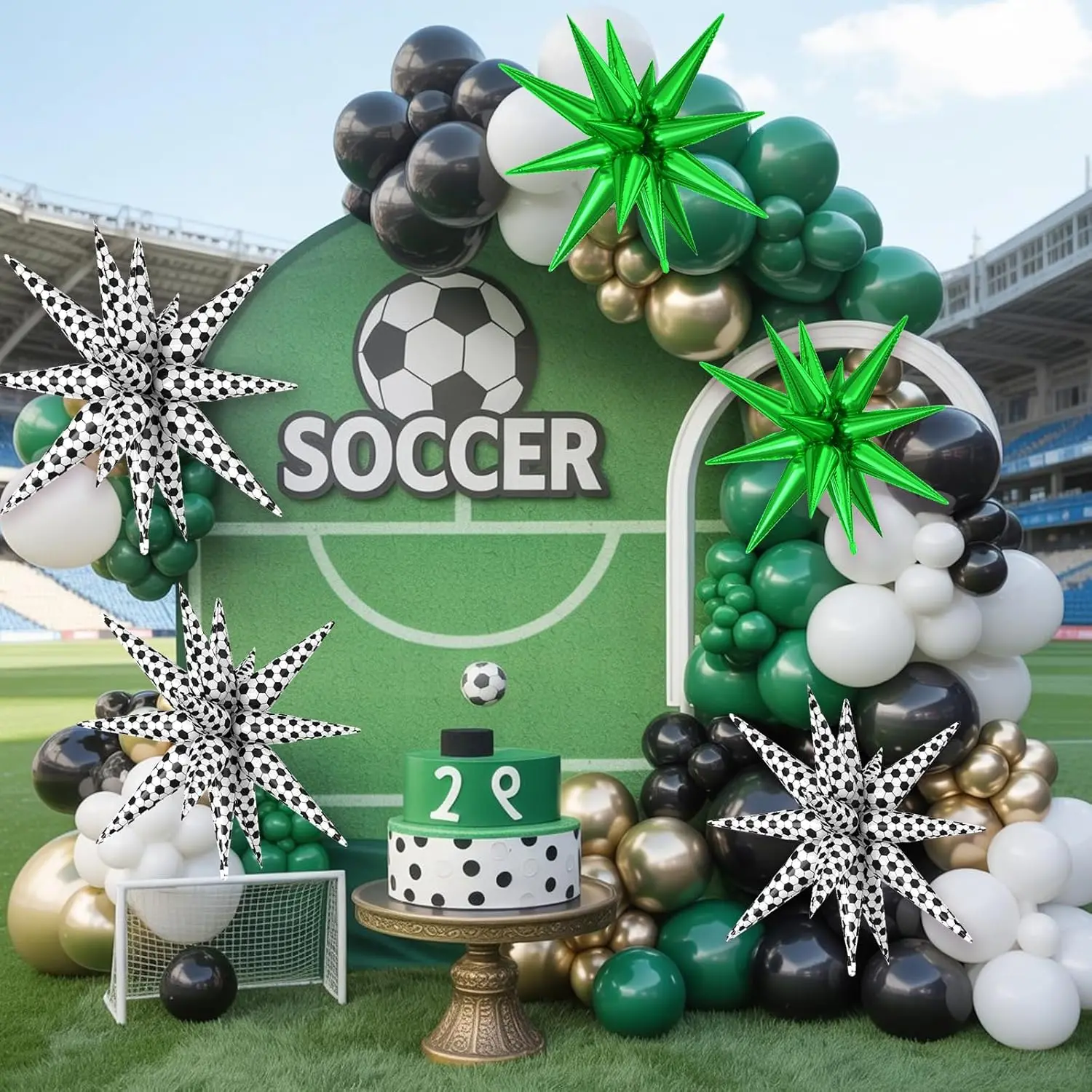 22 Zoll Große Grün-Schwarze 27 Zoll Fußball-Spike-Konus-Stern-Explosionsballons für Fußball-Geburtstagsfeier-Dekorationen – Detail 5