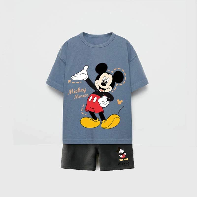 مجموعة ملابس أطفال كارتونية من ديزني 100% قطن بأكمام قصيرة بدلة رياضية للأولاد والبنات ملابس صيفية للأطفال ملابس للمراهقين