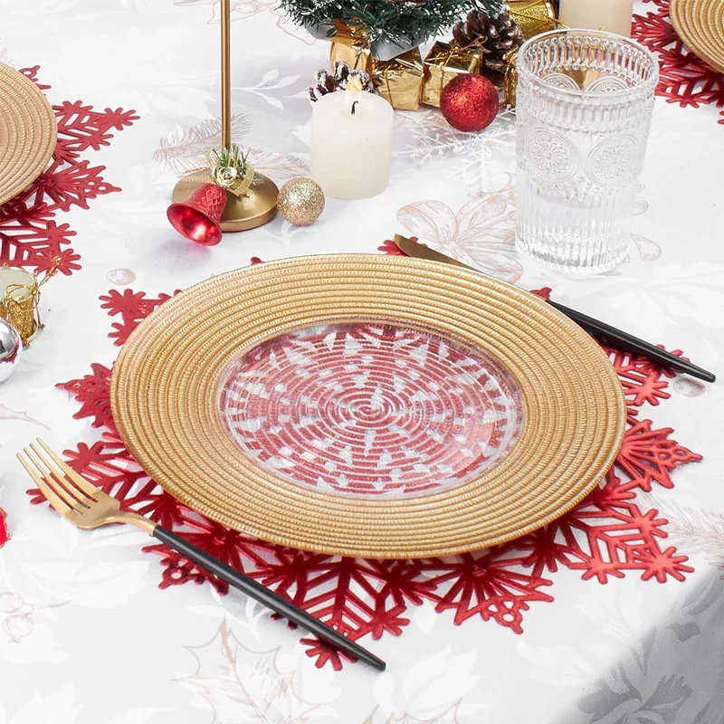 

Snowflake Placemats Christmas Decorations Red Snowflake Tablemats Round Vinyl Place Mats Table Setting Kitchen Table Mats