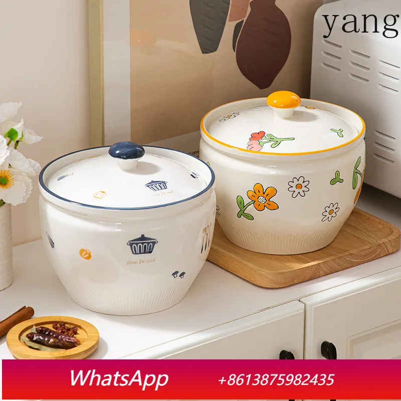 Tarro de cerámica LMM resistente a altas temperaturas con tapa, tarro pequeño para arroz, tarro para condimentos y kimchi de cocina.