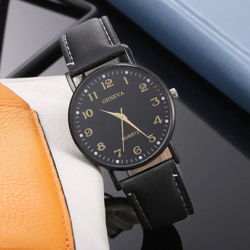 Reloj de cuarzo con correa de cuero redonda para hombre, cronógrafo de lujo a la moda, con esfera de acero inoxidable, informal