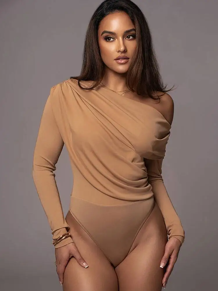 

Blifanbo сексуальные боди на одно плечо, женская футболка, элегантный облегающий боди с длинными рукавами и рюшами на спине, клубный вечерние боди, женский топ