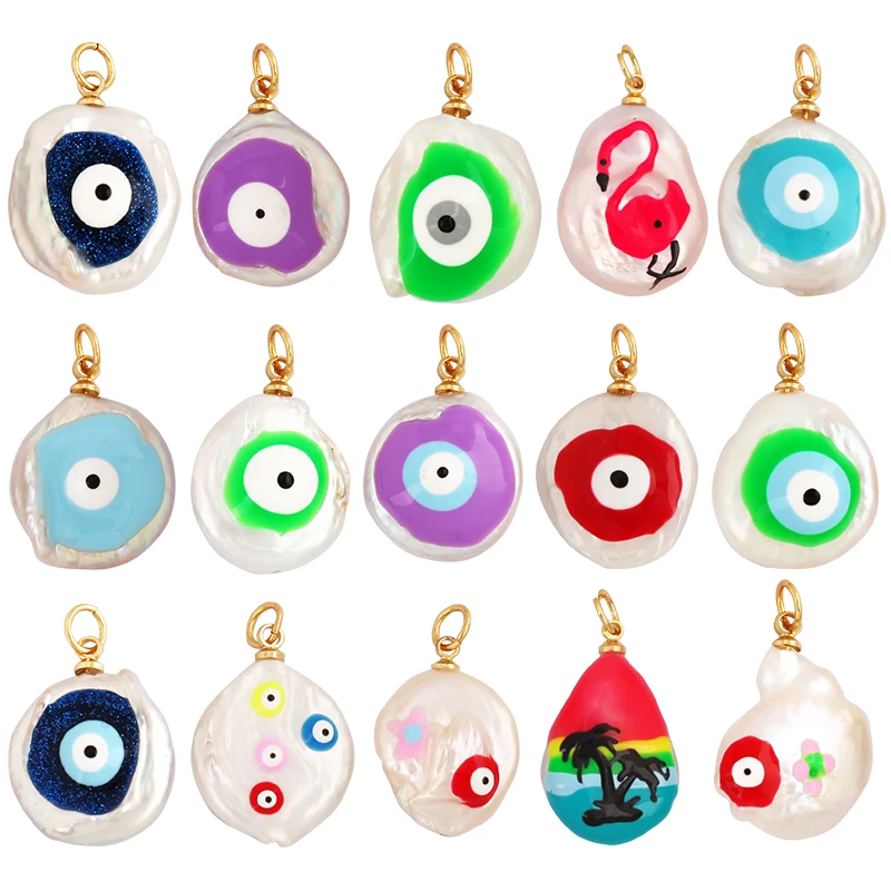 Unique Colourful Turkish Evil Luck Eye Charm Pendant,Nature Fresh Water Pearl DIY Bracelet Necklace Components Supplies L34