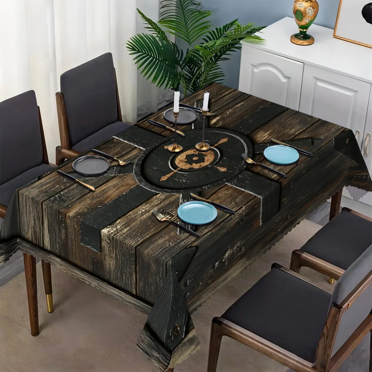 Vintage Distressed Wooden Box Arrow 3D Print Tablecloth Spill Resistant Wipe Clean Cover For Dining Coffee Kitchen Indoor Table