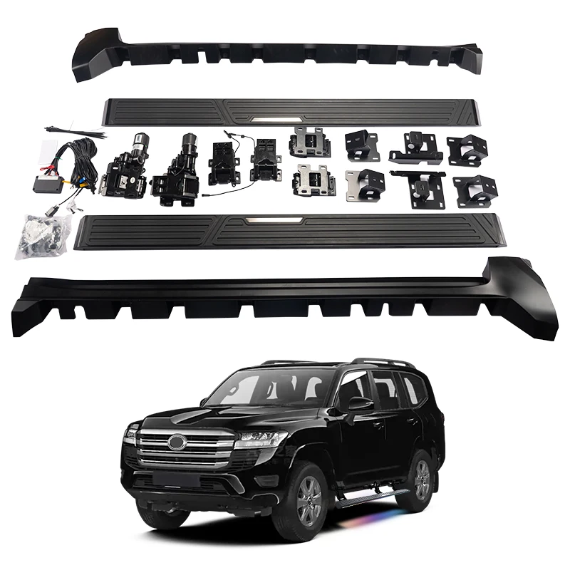 All Black style LC300 with led light and side skirts Electric Side Step For TOYOTA Land Cruiser 300 running boards