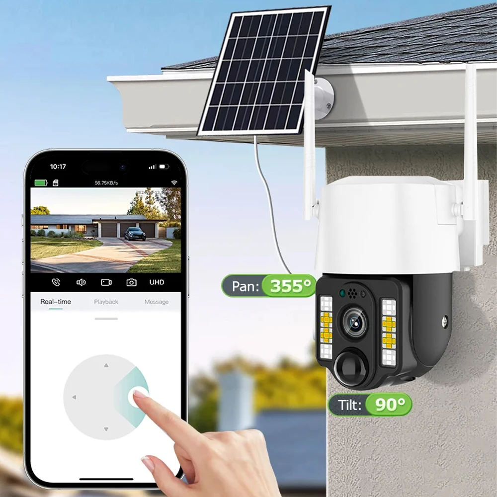 AOV كاميرا تعمل بالطاقة الشمسية 5MP HD في الهواء الطلق 24 ساعة تسجيل مراقبة المدمج في بطارية حماية الأمن فيديو مع لوحة طاقة شمسية CCTV