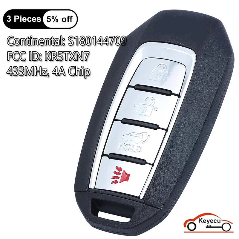 KEYECU 4 Buttons 433.92MHz 4A Chip for INFINITI QX60 2019 2020 Auto Smart Remote Control Key Fob S180144709 FCC ID: KR5TXN7