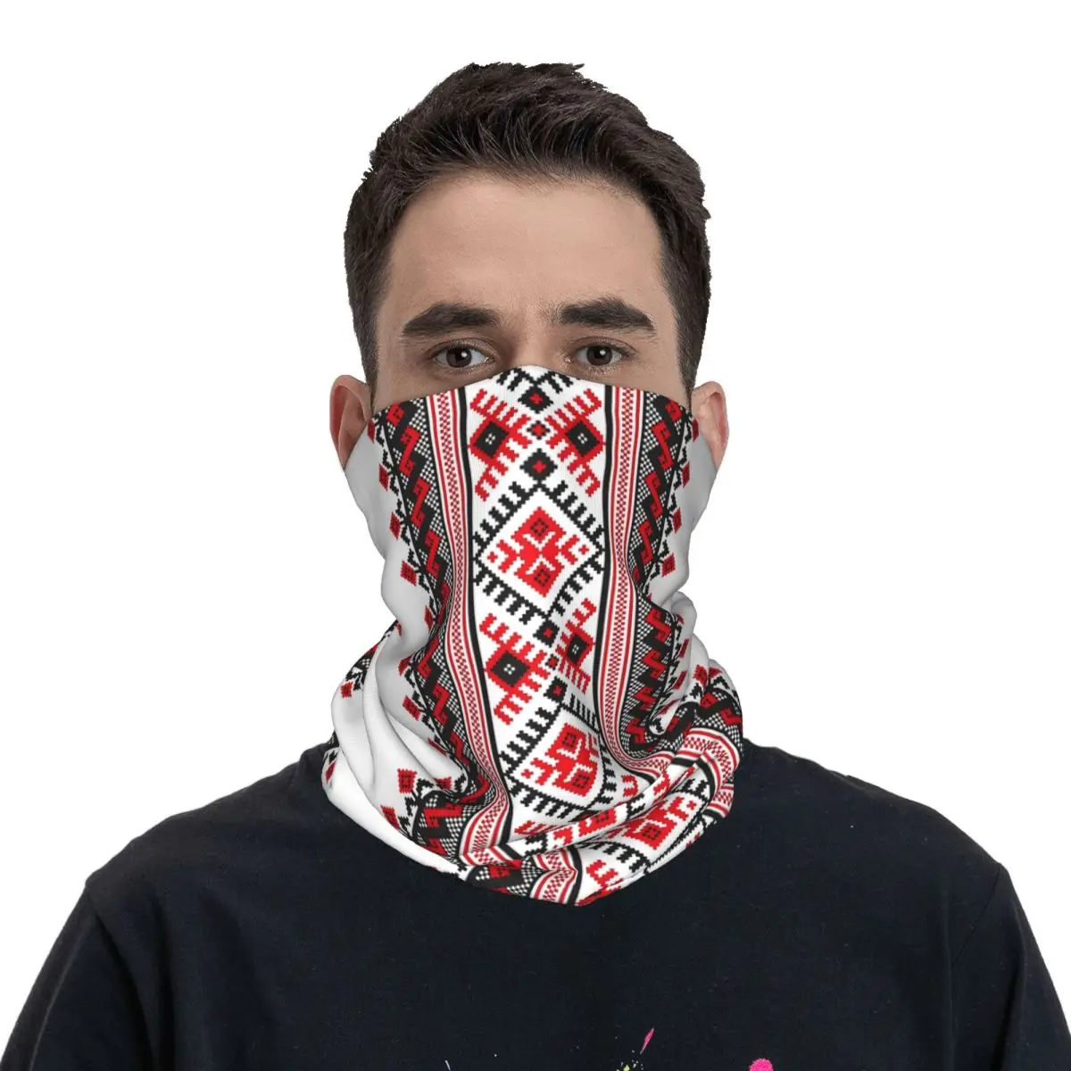 Custom Ukrainian Traditional Embroidery Bandana Neck Warmer Women Men Winter Ski Hiking Scarf Gaiter Vyshyvanka Face Cover