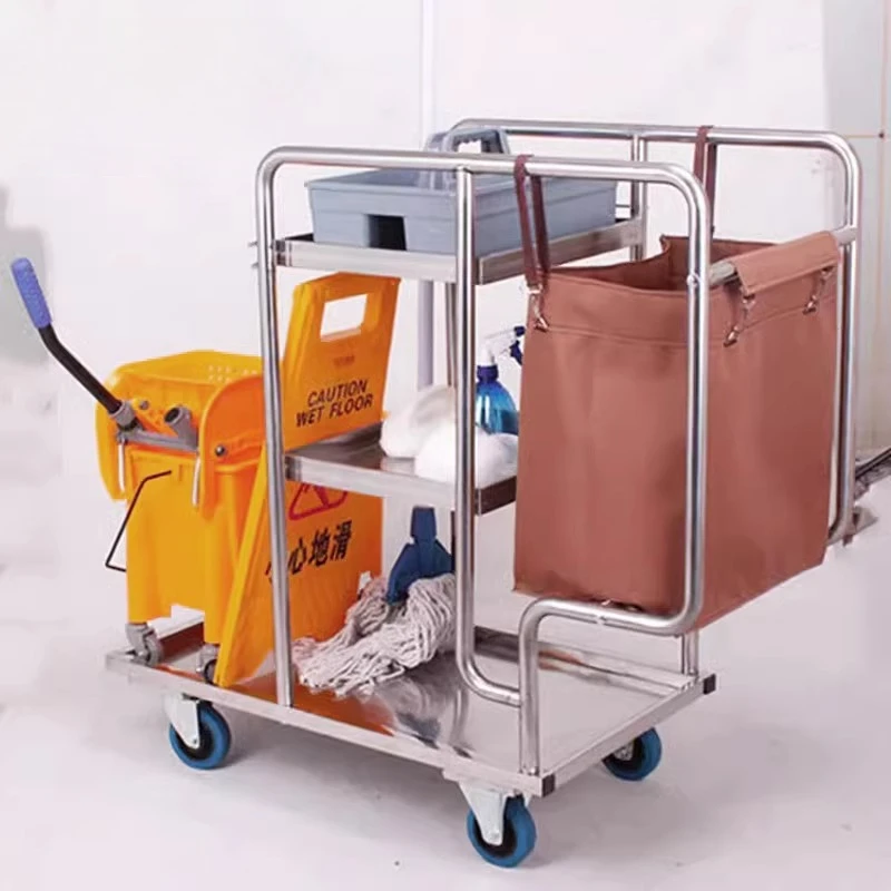 Cleaning vehicle property stainless steel handcart, garbage truck, pushcart, hotel and hotel cleaning tool vehicle