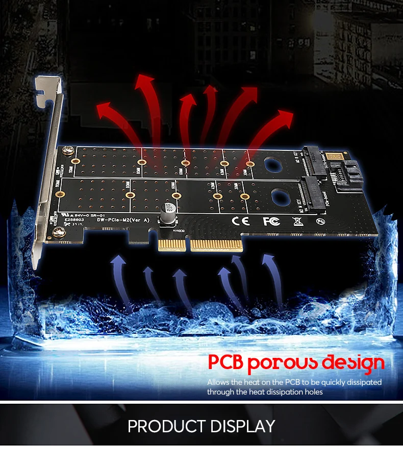 PCIe to M.2 NVMe SSD NGFF adapter card 110mm M Key plus B Key dual Expansion Card PCI-E X4 X8 X16 Fit 2 Msata SSD
