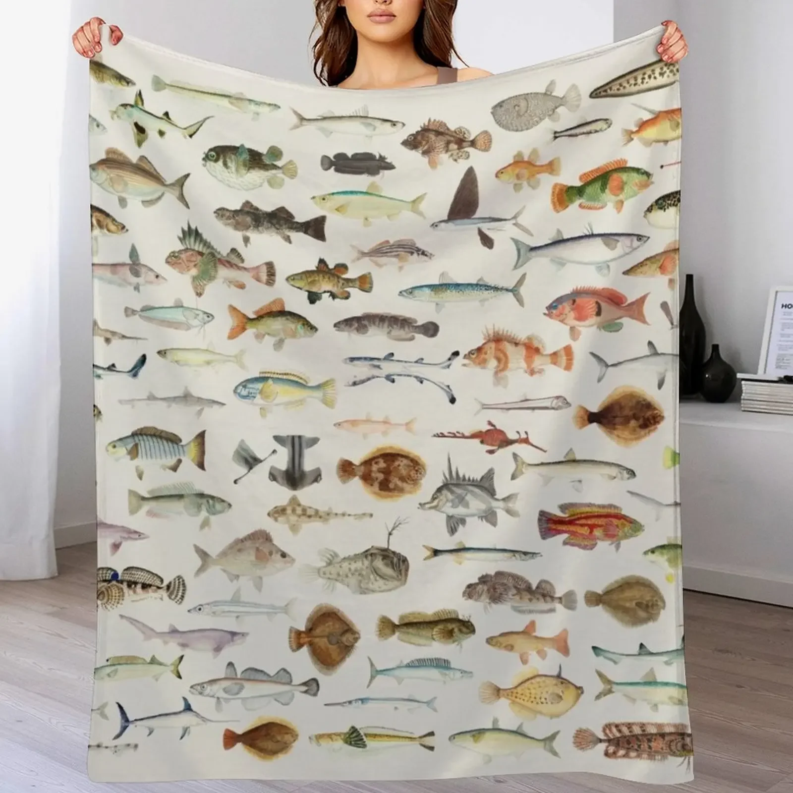 

Fish Chart Throw Blanket Decorative Beds Luxury Designer for winter Soft Blankets
