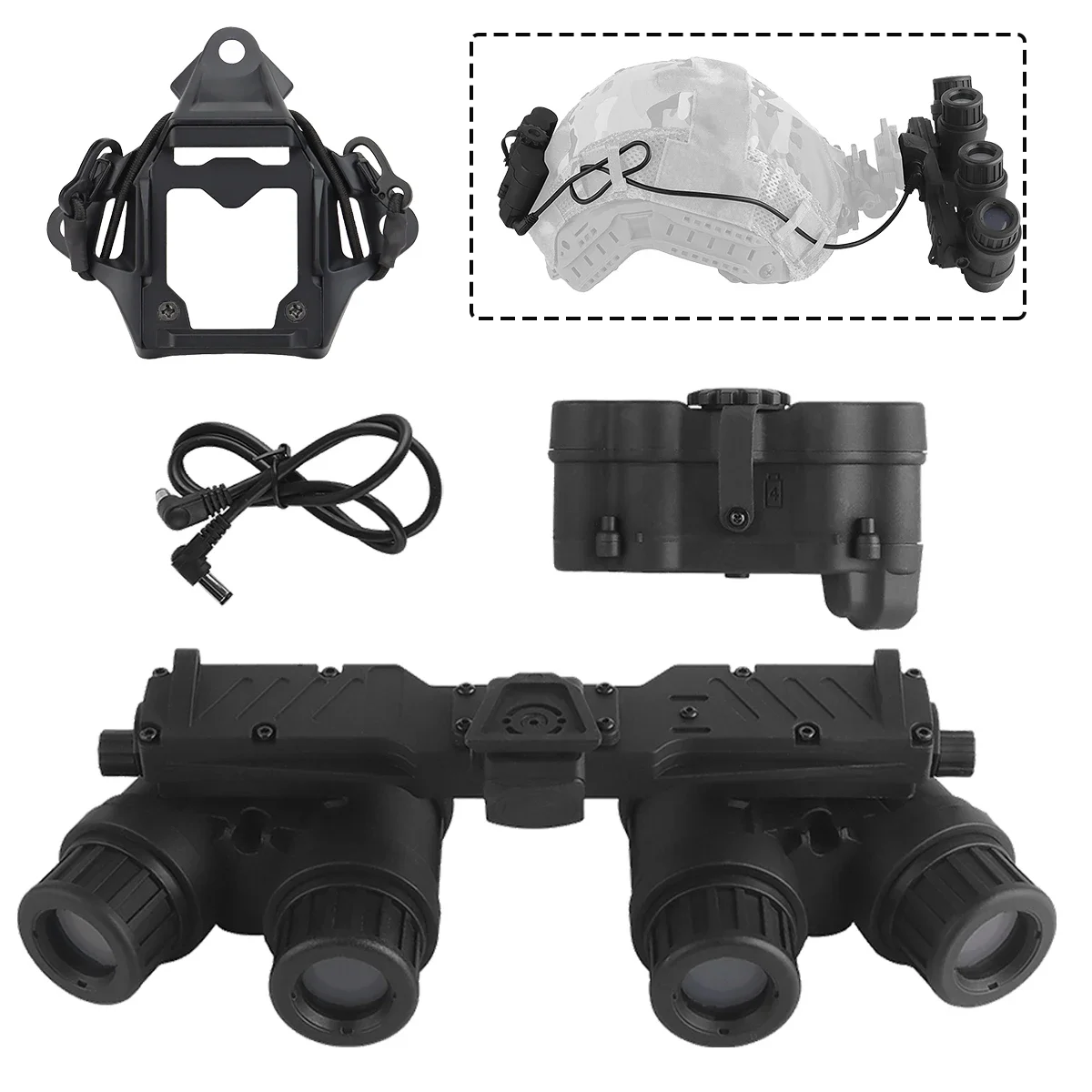NVG 18 tactische helm nachtkijker, model MICH M88, FAST FMA luchtpistool, L4G24, helmzitting PVS-15, PVS-15