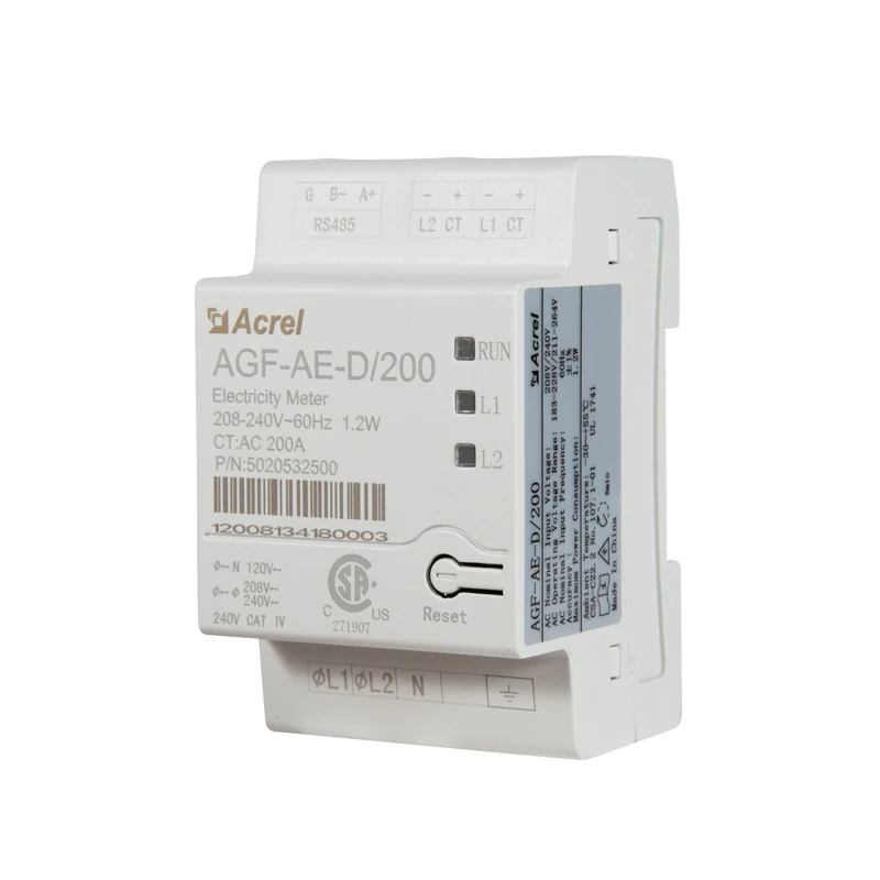 Acrel AGF-AE-D-200 مقياس الطاقة الشمسية العاكس 2 المرحلة مقياس الطاقة مع 2 سبليت كور CT مع شهادة UL