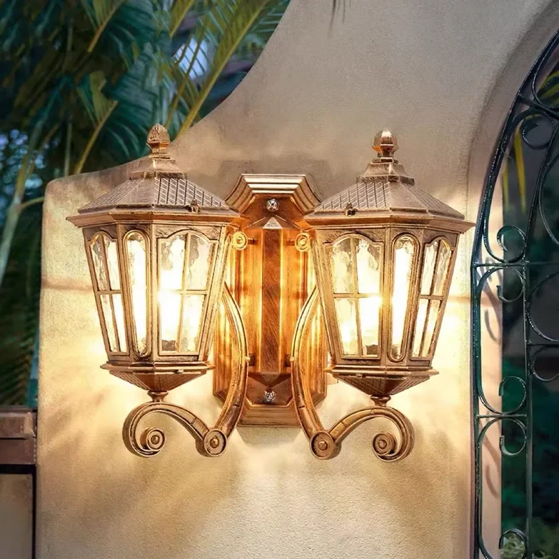 European retro solar LED waterproof double-sided outdoor wall light black/ancient green villa fence light
