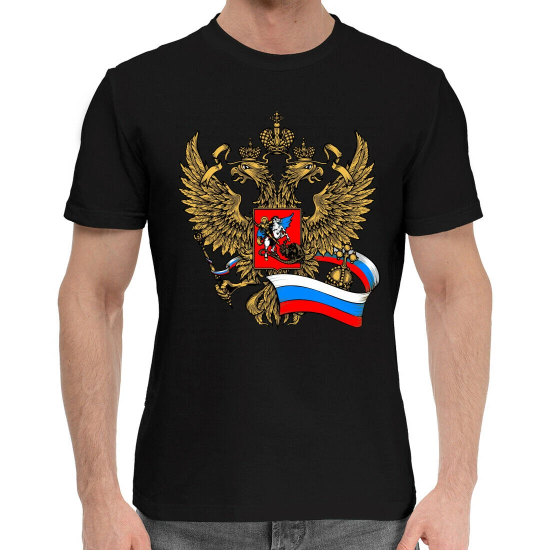 

Russia Double-head Eagle Badge Flags. Russian Federation T Shirt. New 100% Cotton Short Sleeve O-Neck T-shirt Casual Mens Top