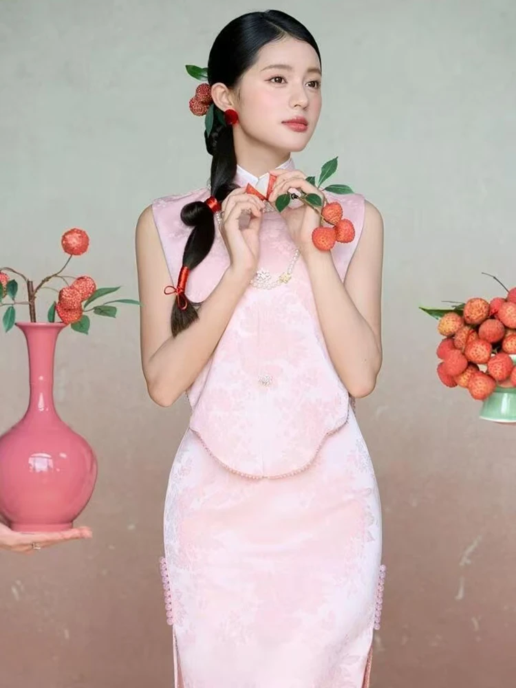 

Новое свадебное платье в китайском стиле: элегантное розовое улучшенное платье для помолвки, традиционное этническое женское платье