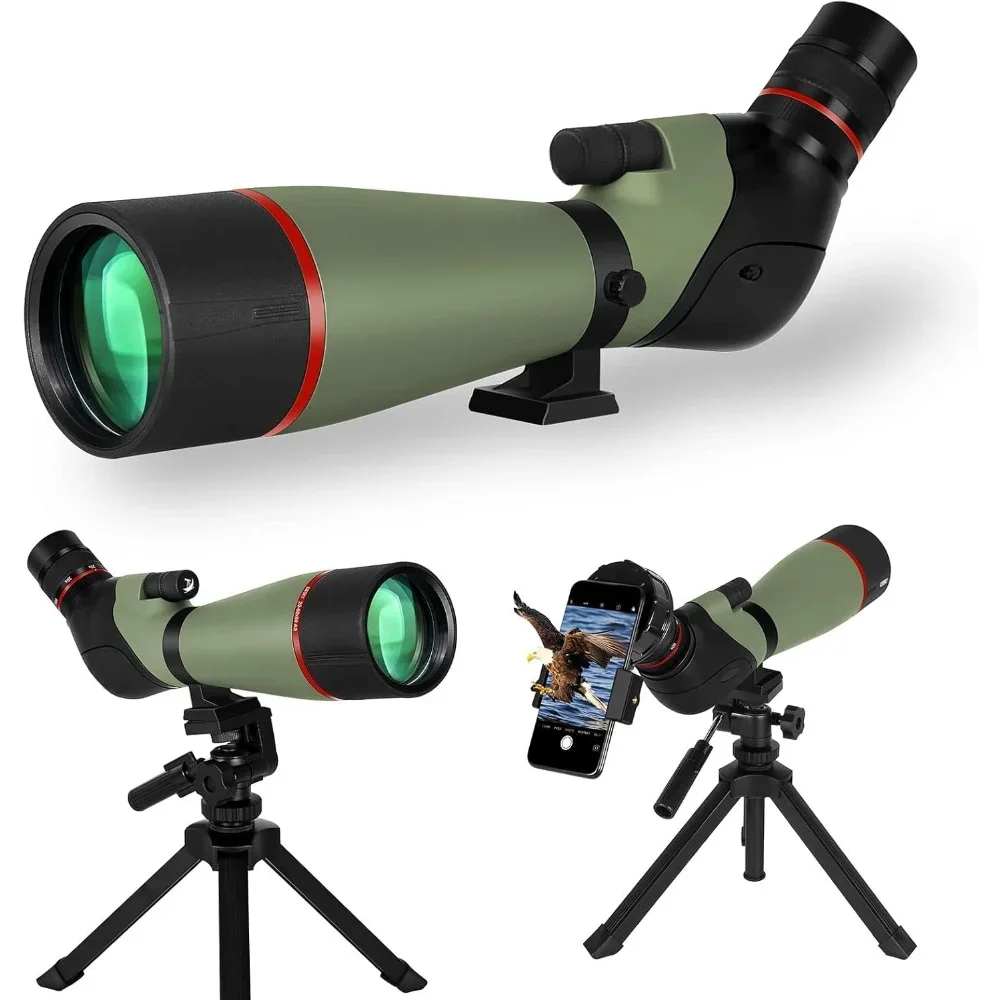 

20-60X80 HD Dual Focusing Spotting Scope, BAK4 Prism 45 Degree Angled Eyepiece with Tripod, Smartphone Adapter, Scope