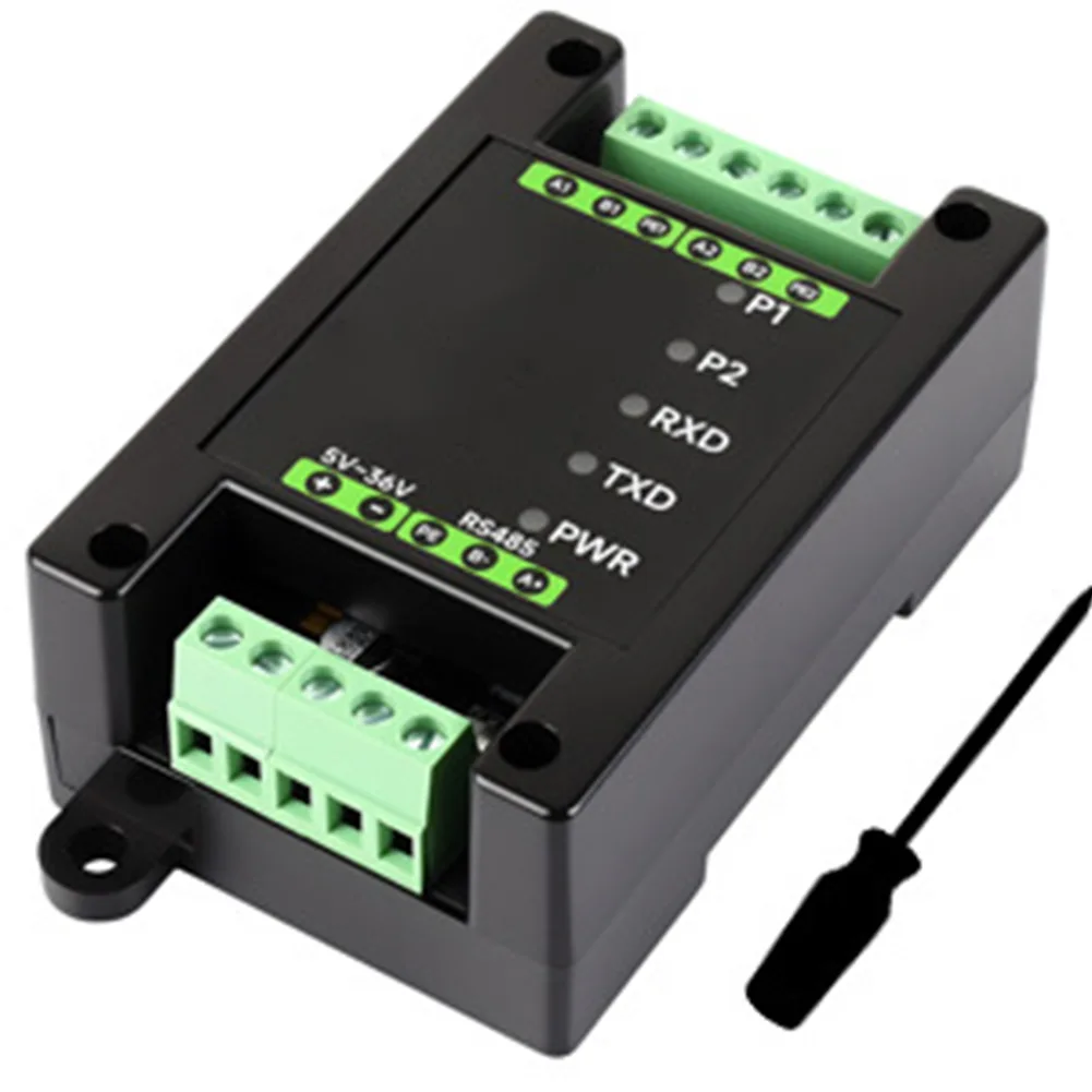 

DIN rail isolated RS485 hub repeater industrial grade expands single master to two slave interfaces supports up to 32 nodes each