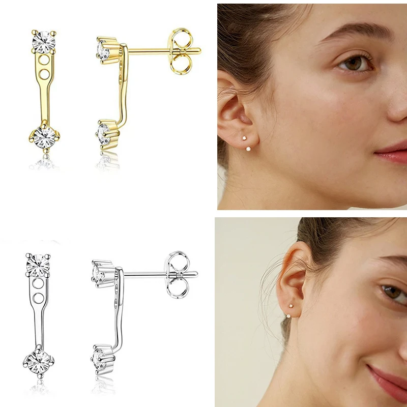 1Pair Dainty Crystal CZ Detachable Ear Jackets Earrings Fashion Temperament Unique Stud Earring for Women Front & Back Ear Rings
