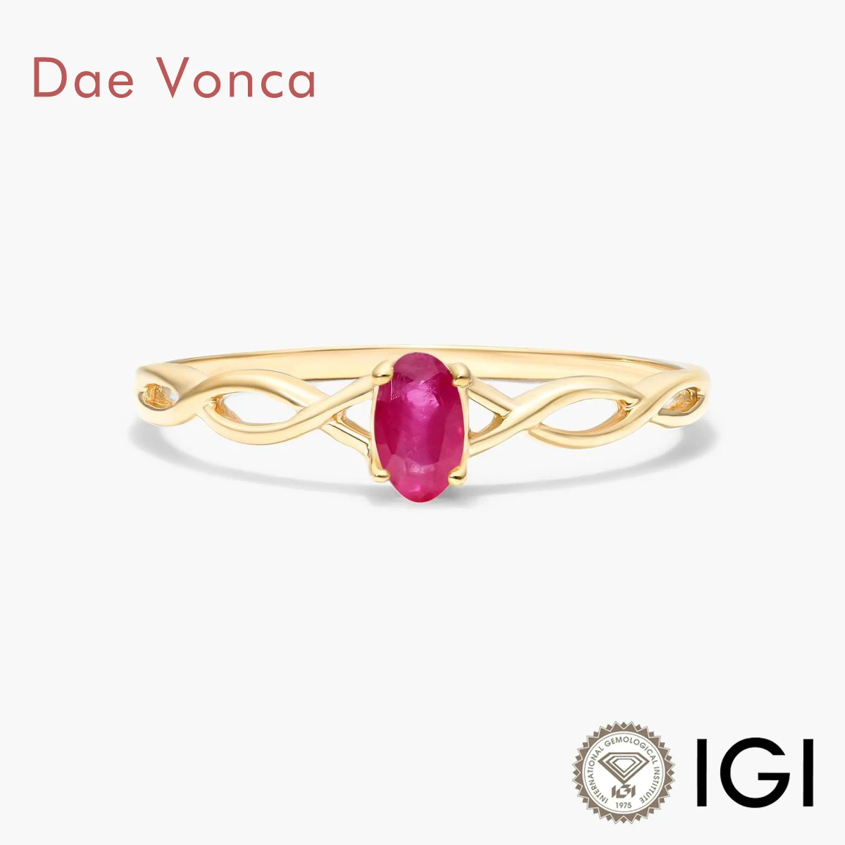 Fashion Jewelry Oval Cut Infinity Ruby Birthstone Ring 14K Yellow Gold Pure Lab Ruby Stone Ring Designs For Women